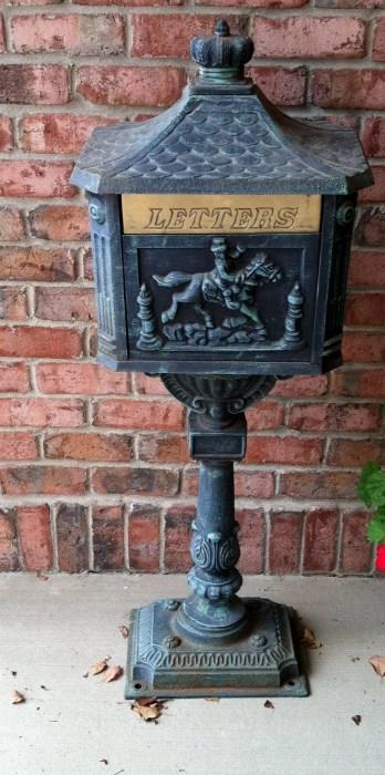 cast iron pedestal mailbox (reproduction)