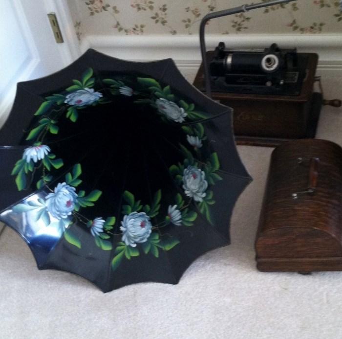 antique Edison phonograph with morning glory horn