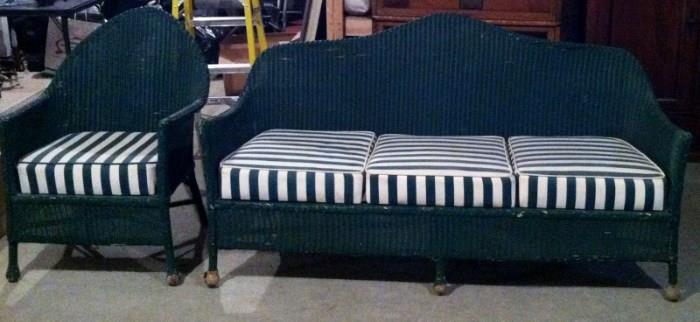 antique wicker love seat and chair
