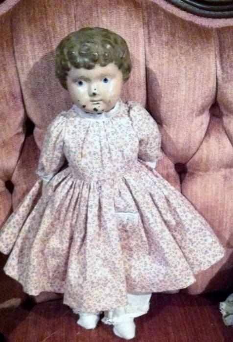 antique Minerva tin head doll