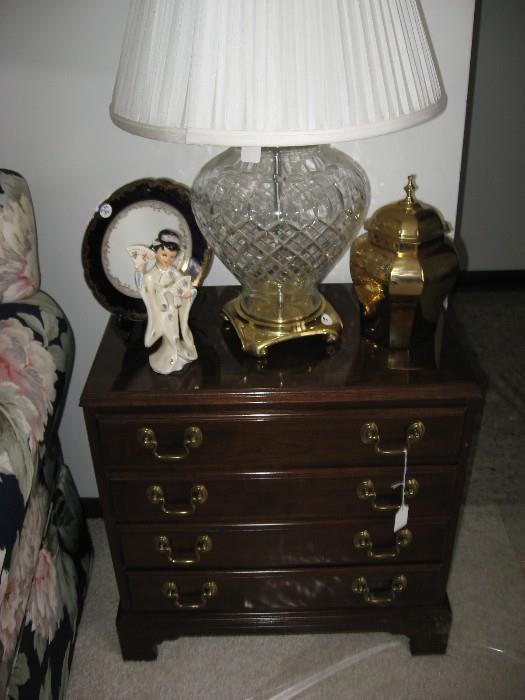 Ethan Allen small chest of drawers/ Crystal lamp