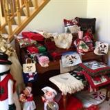 Christmas linens, decorations
