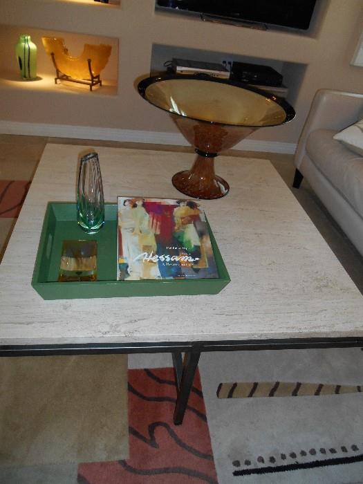 Hard to tell, but this marble table with iron base is large and elegant