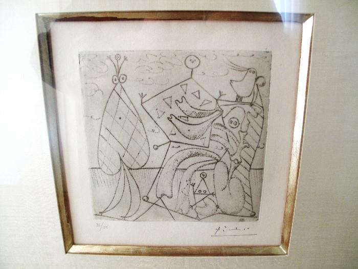 Original Picasso etching from the Box of Remorse series titled, Surrealist figures in the sea'. Etching plate created in 1932 and printed by Jacques Frelaut in 1961 at Antelier Lacouriere. Number 36/50. Estate authorized stamp signature.