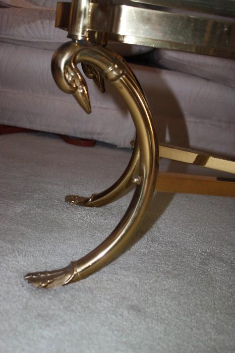 Italian Brass and Glass table top with swan neck and feet