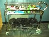 Rolling Metal Cart & Assorted Contents