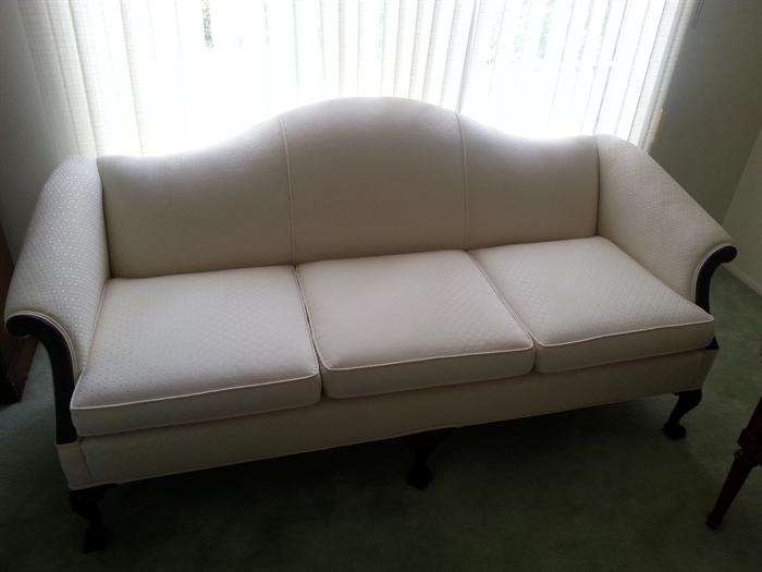 Lovely well cared for antique camel back sofa reupholstered from John's Upholstery in Livonia Michigan.