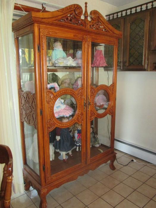 LARGE OAK CURIO 48 X 19 X 82