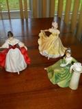 Doulton Figurines - Ninette (2379 - yellow), Sara (2265 - red), Secret Thoughts (2382 - green)