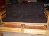 Wooden frame futon with 2 storage drawers