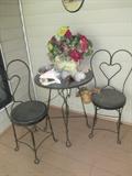 Old metal wire ice cream parlor table and two chairs