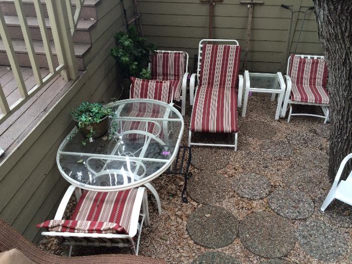 Striped patio furniture -- reduced.