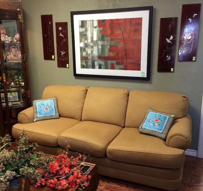 Comfy Bassett sleeper sofa and contemporary art!