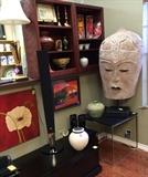 Large Asian head, raku pottery, 