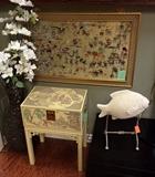 Asian chest, 100 children embroidered art, pottery fish