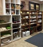 Kitchen cookware, dishes, linens and placemats.