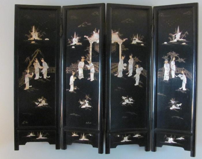 Antique Screen with Mother of Pearl detailed figures. Nice condition.