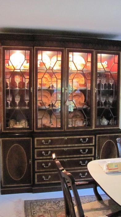 Impressive Lighted Breakfront China Cabinet by Hickory.