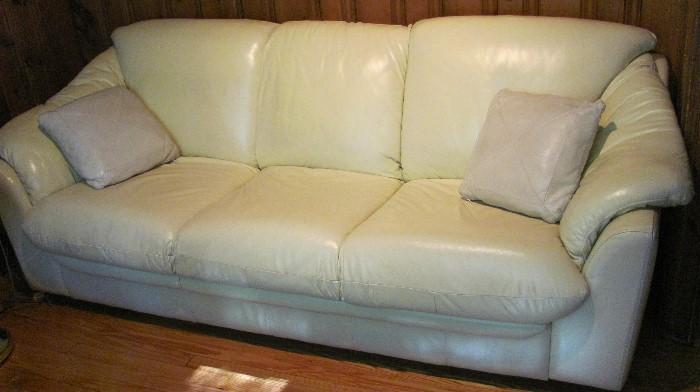 White Leather Den Set, Sofa & Two Chairs