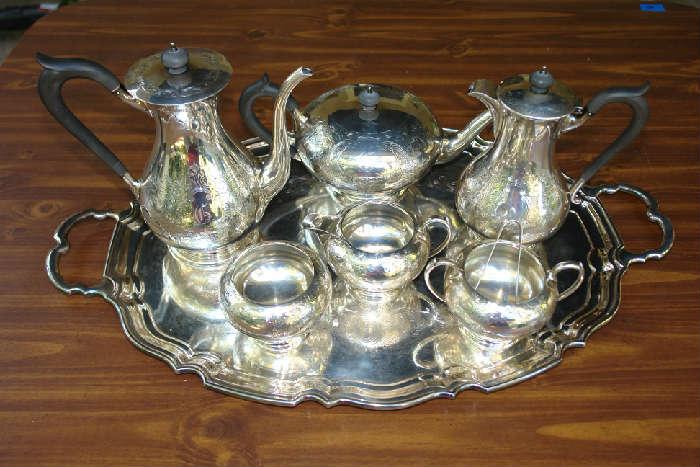 Sterling Silver serving set by Birks - 77.4 troy ounces - matching tray is silver-plate