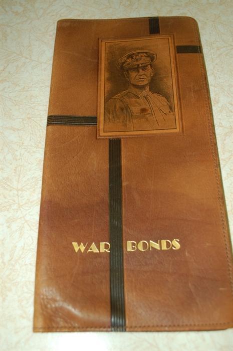 Leather War Bonds wallet with General Douglas MacArthur portrait