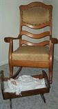 Oak rocker & Walnut doll cradle