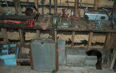 Old Tools, 1939 Chevy pickup radiator, chicken feeders, etc...