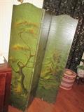 RARE ANTIQUE HAND PAINTED CHANGING FOLDING SCREEN COULD BE PAINTED ON LEATHER