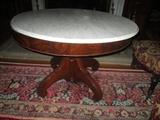 JOSEPH MEEKS GOTHIC CIRCULAR MARBLE TOP TABLE CIRCA 1850'S SOLID BURLED MAHOGANY 