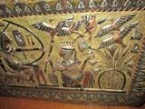 CLOSE UP VIEW OF EGYPTIAN HISTORIC HIEROGLYPHICS LARGE METAL PANEL  