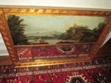 ANTIQUE MUSEUM QUALITY LARGE MIRROR WITH OIL PAINTING ON BOARD