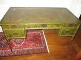 SIGNED DREXEL HAND PAINTED ASIAN STYLE FULL SIZE DESK WITH QUALITY LEATHER TOP INSERTS