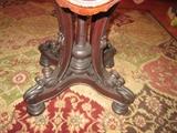 CLOSE UP VIEW OF THIS RARE THOMAS BROOKS AMERICAN VICTORIAN WALNUT MARBLE PARLOR TABLE 