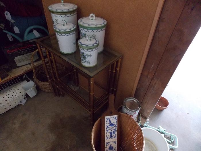 Metal bamboo nesting tables / Cream and sugar jars