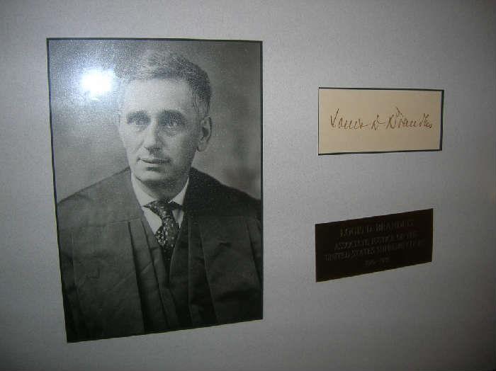 FRAMED PHOTO & AUTOGRAPH OF LOUIS BRANDEIS ASSOC JUSTICE OF THE SUPREME CT.,