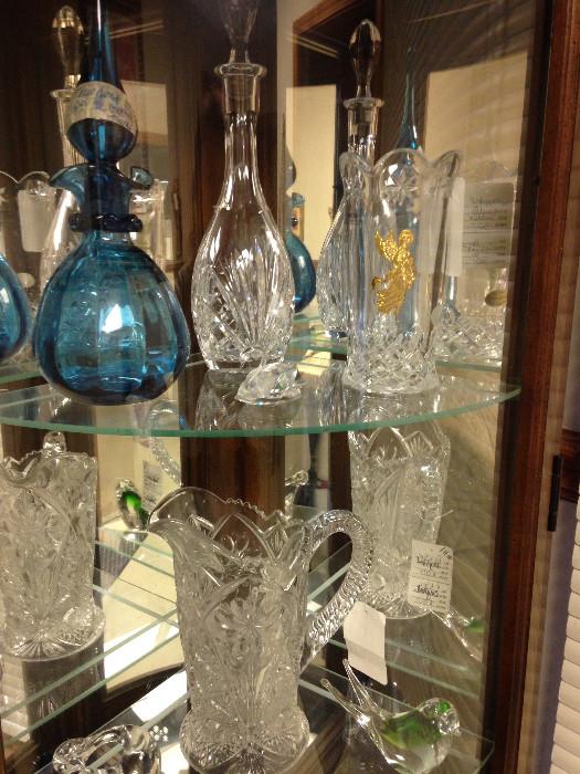 Fenton, Waterford, glass pitchers