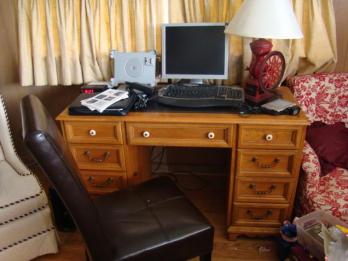 Oak Knee Desk and vintage computer equipment