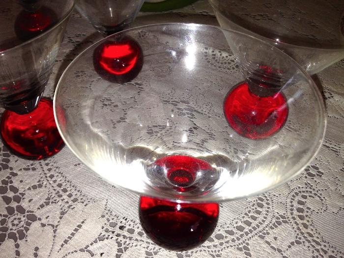 Red ball martini glasses