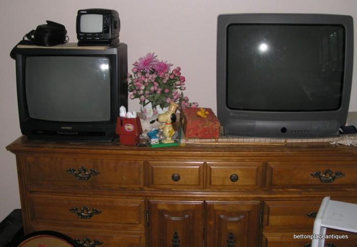 Maple Dresser with mirror....Two old Tv's