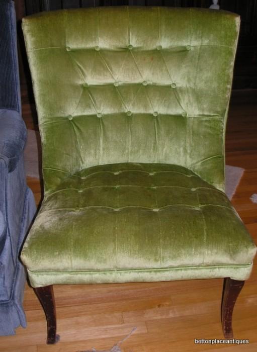 Two Matching Green Velvet Armchairs