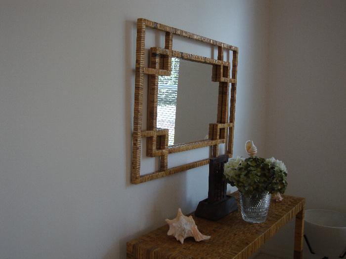 Rattan mirror and matching console table