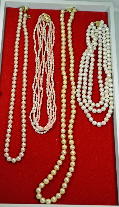 Pearl necklaces with Gold clasps
