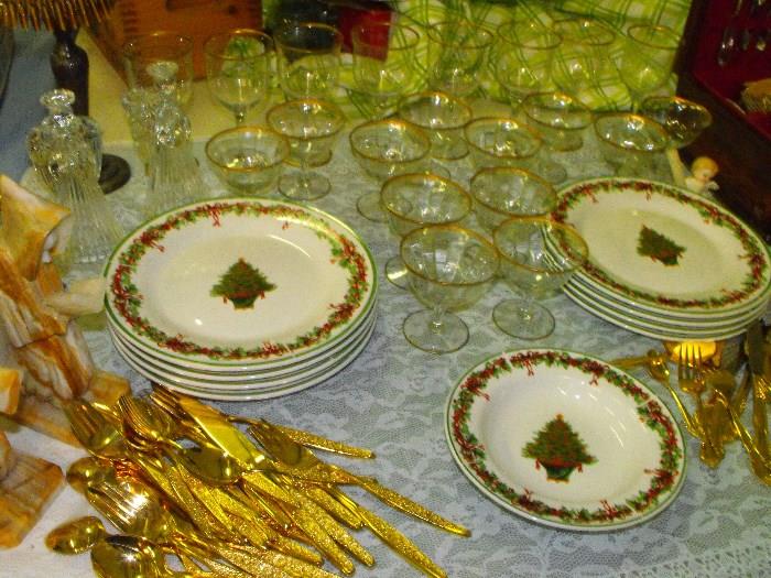 Christmas dishes and stemware