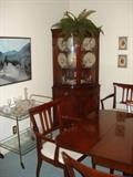 metal & glass tea cart, dining table 8 chairs