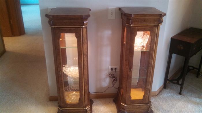 Pair lighted display/curio cases