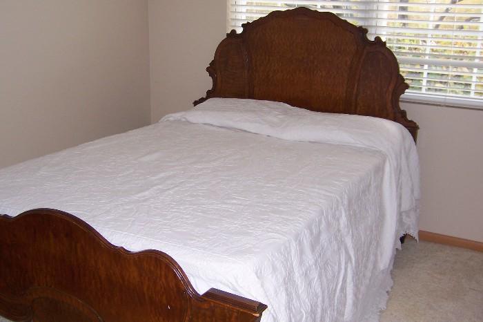 Full size antique bedroom set, beautiful chenille bedspread