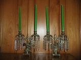 Pair of Victorian Brass & Glass Candelabra,
