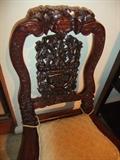Pair of Chinese Carved Hardwood Side Chairs. Detail of Carved back piece with Urn & Flowers