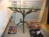 Glass Top side Table with Medal Tree Base