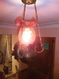 Cranberry Glass & Brass Hall Light